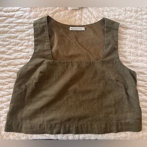 Abercrombie & Fitch Olive Green Square-Neck Crop Linen Tank